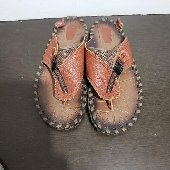 Brown Camel Leather Men Anti-Slip Flat Flip-Flop Sandals 42/9 main image 11